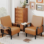 Andeworld Modern Brown Accent Chair Set of 2, PU Leather Upholstered Armchair - Image 3