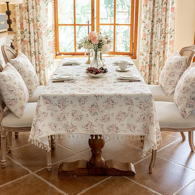 VClife Shabby Chic Pink White Floral Tablecloth - Image 3