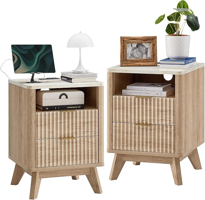 T4TREAM Fluted Nightstand Set of 2 by T4TREAMFurniture