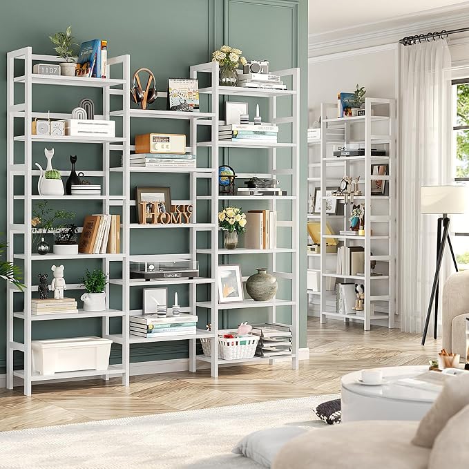Homykic Bamboo Bookshelf, 71” Tall Triple Wide Bookcase - Image 4