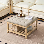 Befurtori Large Square Ottoman Coffee Table, Linen Solid Upholstered Footrest - Image 3