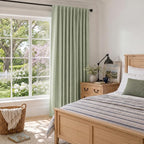 Faux Linen Total Blackout Sliding Door Curtains 108 Inches Long, Sage Green | - Image 6