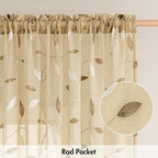 MIULEE Beige Sheer Curtains 2 Panels Embroidered Leaf Patterned, W30 x L24 | - Image 6