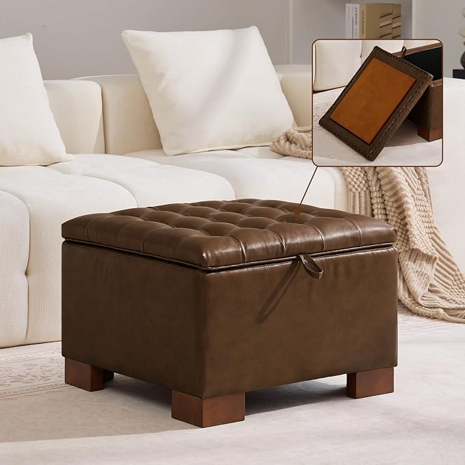 WUTUTUEE 24" Faux Leather Square Storage Ottoman by WUTUTUEE