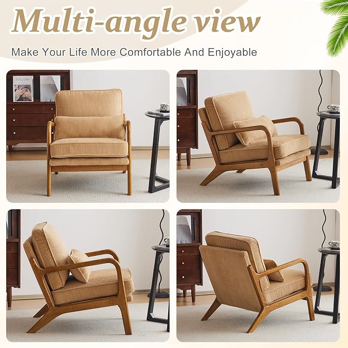 VINGLI Upgraded Premium Corduroy Accent Chair, Upholstered Arm Chair, Solid - Image 8