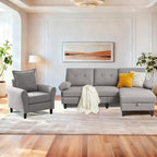 2PCS Sectional Sofa Set with Ottoman, Modern Linen 4 Seater Couch Set with Side by PingLiangHome