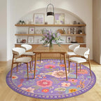 RELEANY Floral Washable Round 6ft Area Rug Purple/Pink | Flower Carpet Print - Image 8