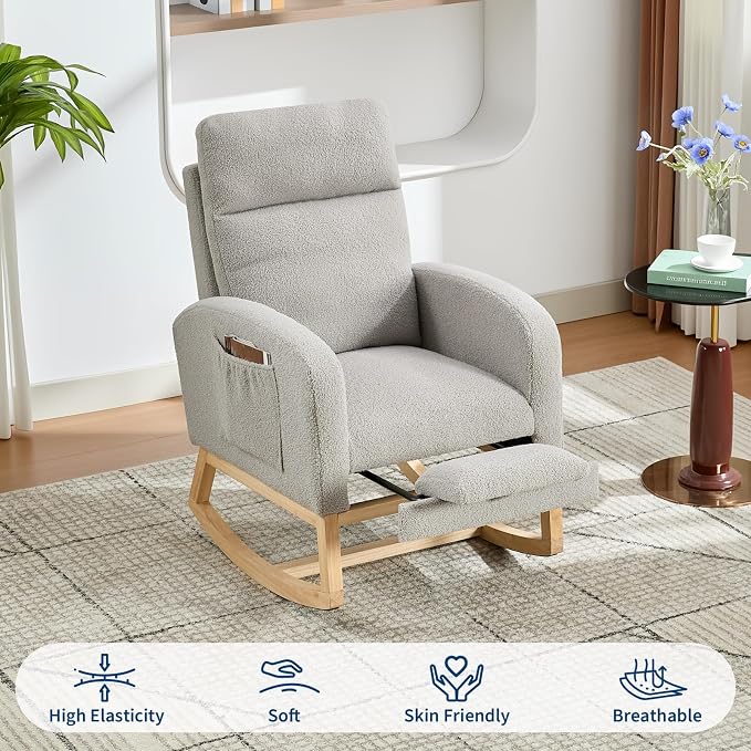 Modern Nursery Rocking Chair, Teddy Upholstered Rocking Chair - Image 5