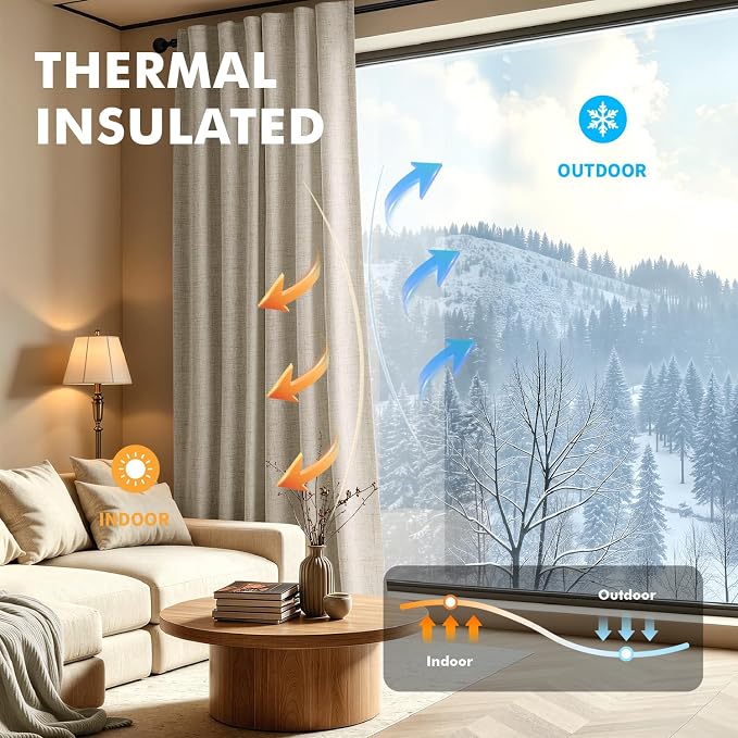 MIULEE 100% Blackout Linen Curtains 42 x 63 Inch Cobblestone 2 Panels | Thermal - Image 4