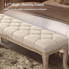 Cozyman Bedroom Bench, French Vintage Tufted Entryway 52.5" Carving Upholstered - Image 5
