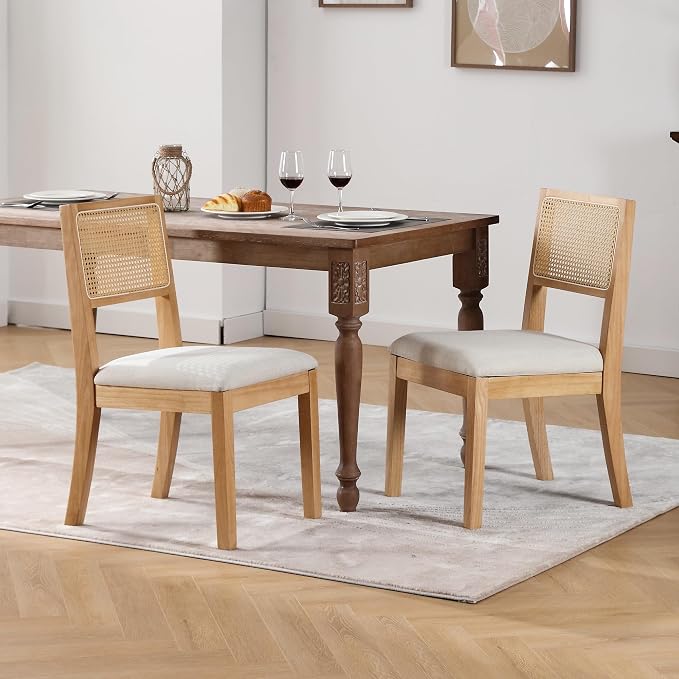 Westice Rattan Dining Chairs Set of 2, Farmhouse Natural Dining Room Chairs - Image 2