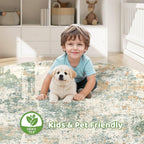 LOONGRUG Round Rug 7x7 Washable Large Neutral Modern Area Rugs Green | Abstract - Image 6
