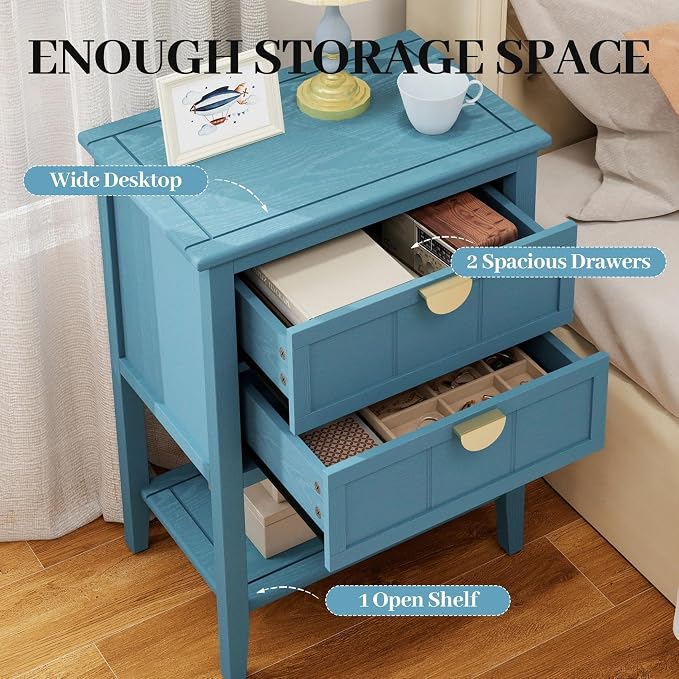 22" Blue Accent Side Cabinet, Modern Wood Sideboard - Image 3