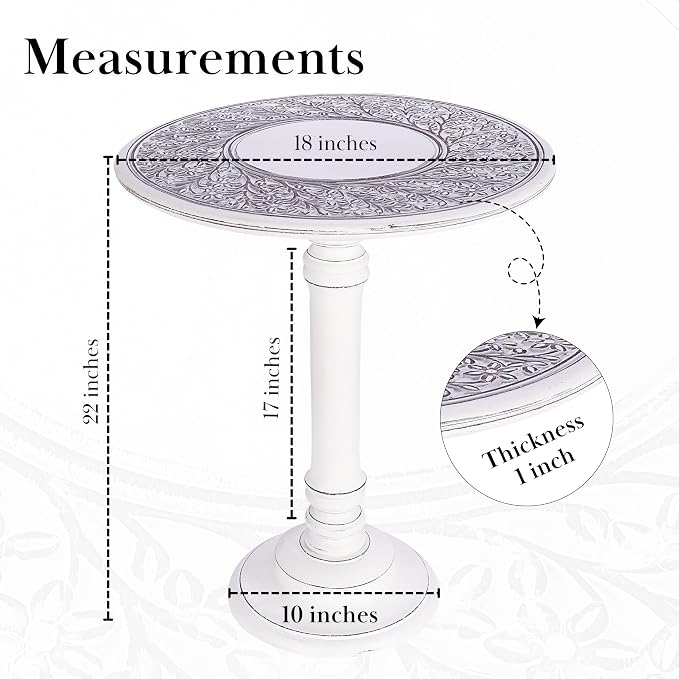 Antique White Round Coffee Table – 18x22 Wood Accent Side Table - Image 3