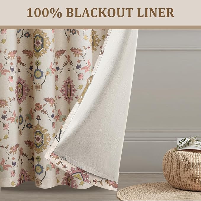 Boho Floral 100% Grommet Blackout Curtains 84 Inch 2 Panels | Colorful Bohemian - Image 3
