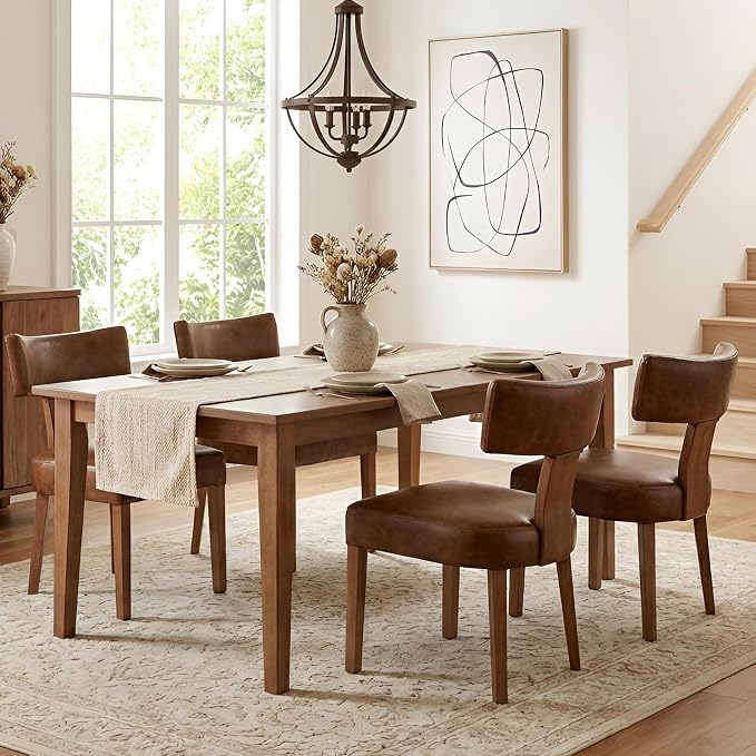 HNY Century Modern Dining Chairs Set of 6, Farmhouse PU Leather Upholstered - Image 7