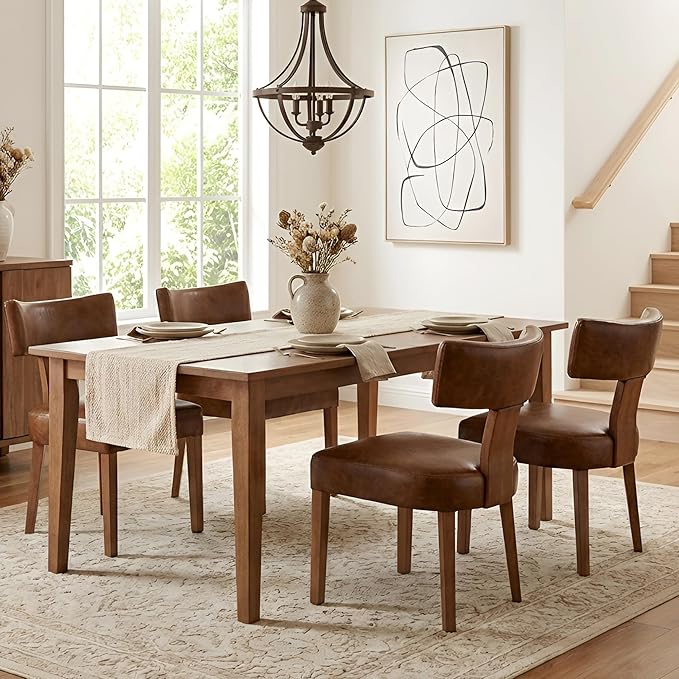 HNY Century Modern Dining Chairs Set of 4, Farmhouse PU Leather Upholstered - Image 7