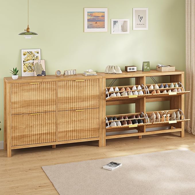 YOMILUVE Shoe Cabinet Storage for Entryway, Fluted Shoe Cabinet - Image 9