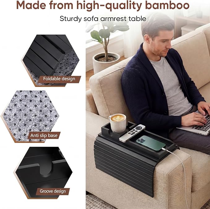 Bamboo Couch Arm Tray Table - Image 8