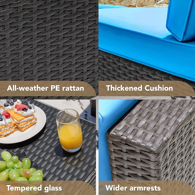 Devoko 7 Pieces Outdoor Sectional Sofa Patio Furniture Sets Manual Weaving - Image 3