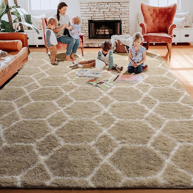 8x10 Area Rugs for Living Room, Fluffy Beige and White Modern Bedroom Rug | - Image 7