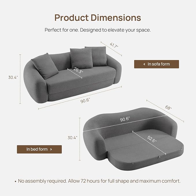 SICOTAS 90.6" Curved Convertible Sofa Couch Bed - Image 2
