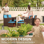 Devoko 9 Pieces Patio Dining Sets Outdoor Space Saving Rattan Chairs - Image 2
