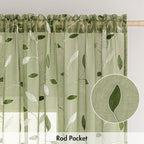 MIULEE Sage Green Sheer Curtains 2 Panels Leaf Patterned, W52 x L45 | - Image 6