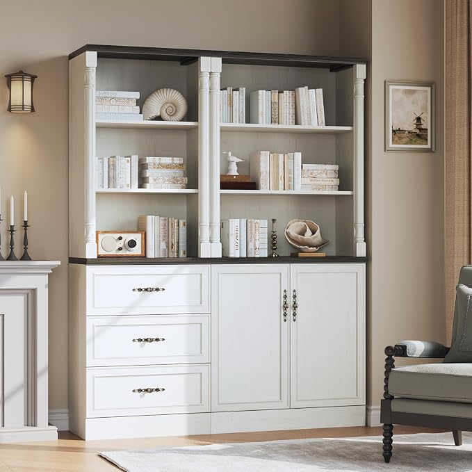 Bookshelf with Drawers, Floor Standing Display Storage Cabinet - Image 6