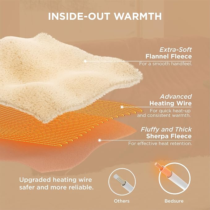 Bedsure Heated Blanket King Size, Dual Control Electric Blanket, Burgundy | - Image 6