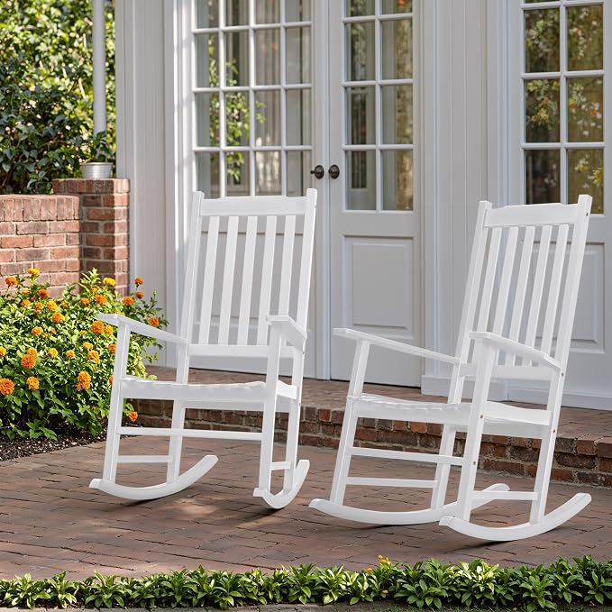 Flamaker Acacia Wood Patio Rocking Chair Set of 2, High Back and Widen Armrest - Image 7