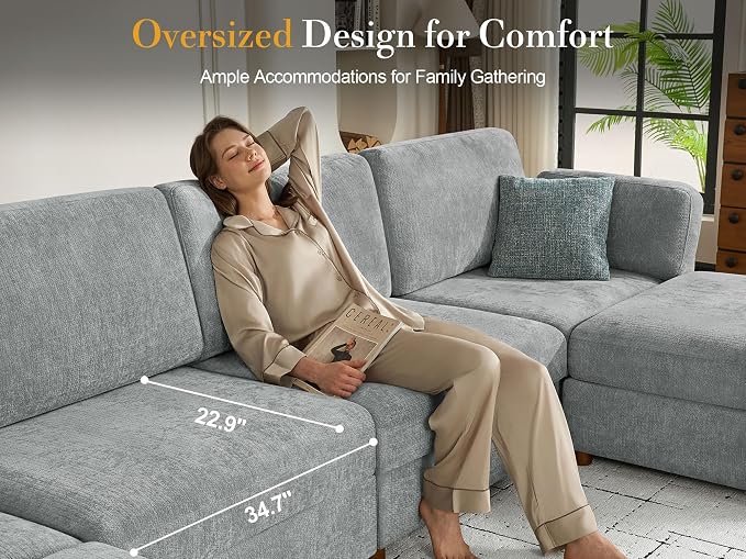 Oversized 2 Seater Modular Sectional Sofa, Solid Wood Frame Sofa, Removable - Image 6