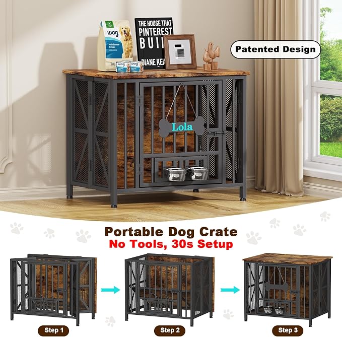 Easycom Dog Crate Furniture, 31.5" Assembly-Free Dog Crates - Image 2