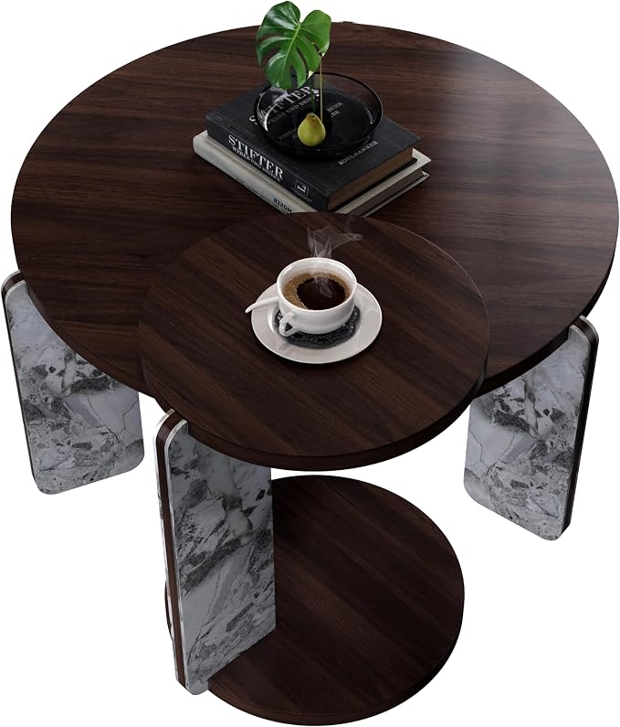GDFStudio Round Nesting Coffee Table Set of 2, Modern Wooden Accent Side Table - Image 6