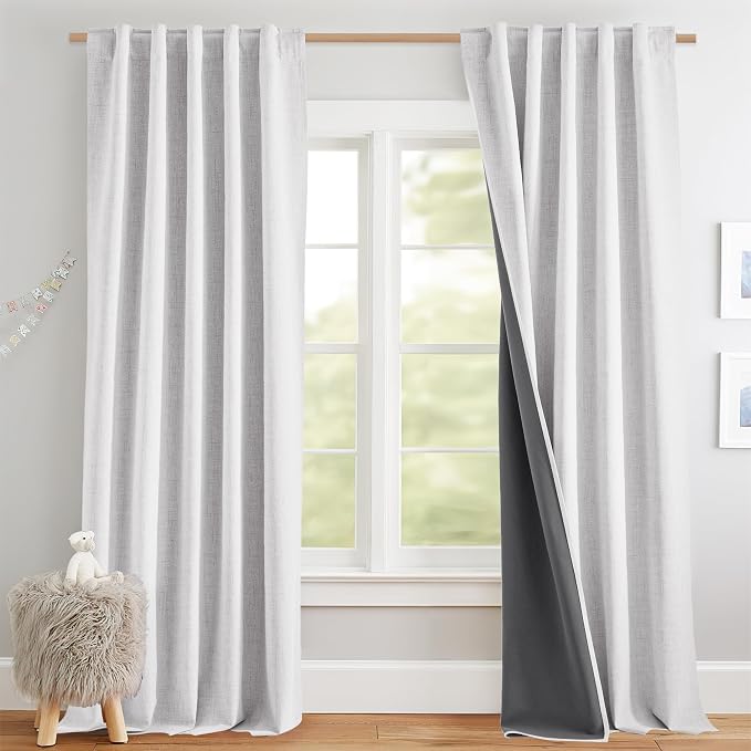 NICETOWN Full Blackout Back Tab Linen Curtains 84" Long 2 Panels Set, Boho-Chic by NICETOWN
