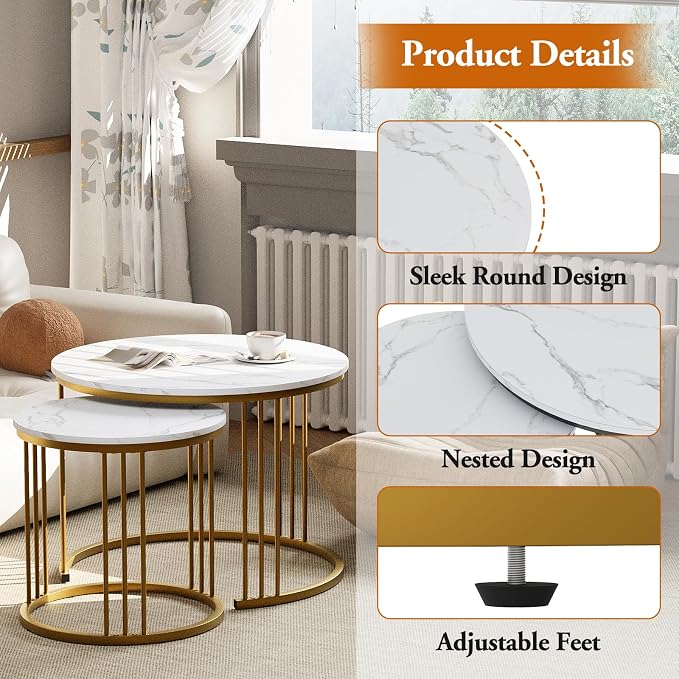 Garden 4 you Coffee Table Faux Marble Nesting Table - Image 5