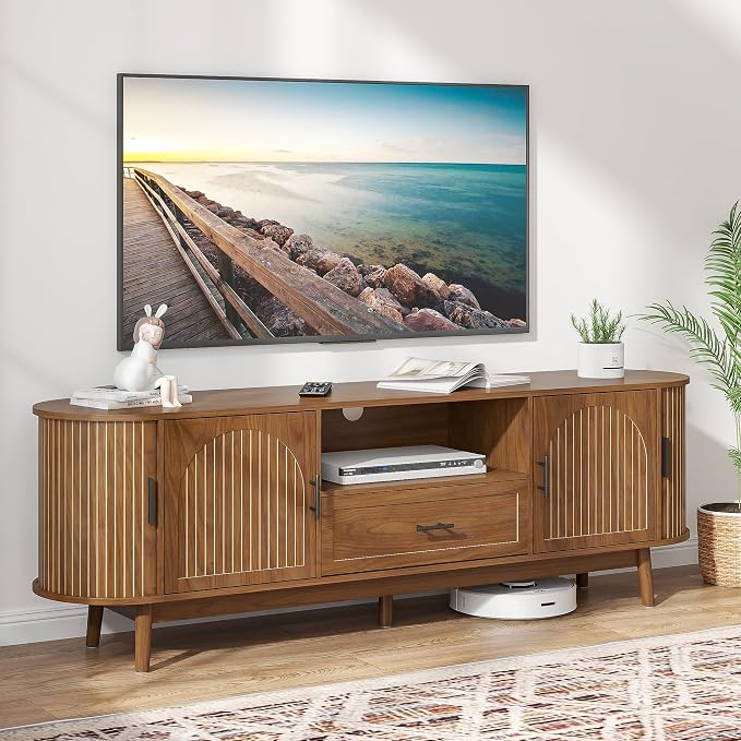 Mxtxmy 70" Fluted TV Stand for Tvs up to 80", Mid-Century Modern Entertainment - Image 8