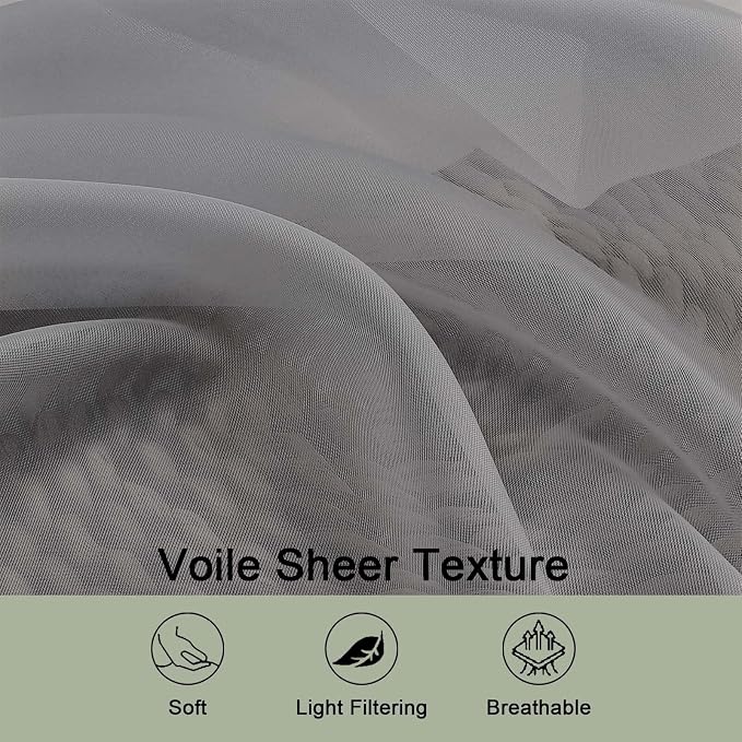 Grey Sheer Curtains 72 Inches Long 2 Panels Set, Transparent Voile Sheer Curtain - Image 5