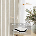 100% Blackout Linen Curtains for Bedroom 90 Inches Long Natural Cream Black Out - Image 3