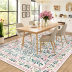 PLHXFR 6x9 Area Rug Living Room: Floral Washable Boho Carpet Pink Green | - Image 4