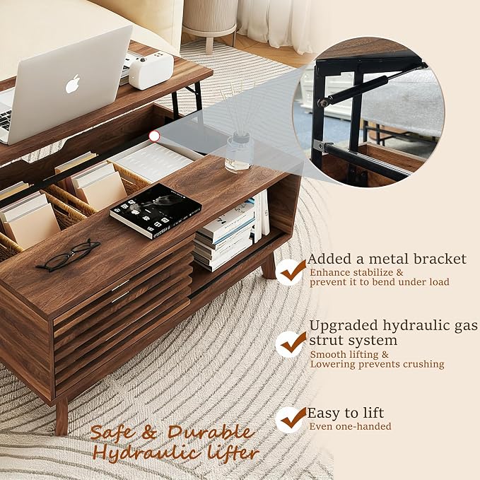 HAIOOU Lift Top Coffee Table, Mid Century Modern Coffee Table - Image 4