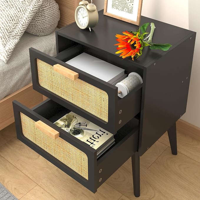 YAUKOMEL Black Nightstand, Wood End Table, Side Table - Image 2