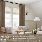 92 Inch Memory Shaped Light Filtering Linen Pleat Brown Window Curtains | Dutch - Image 6
