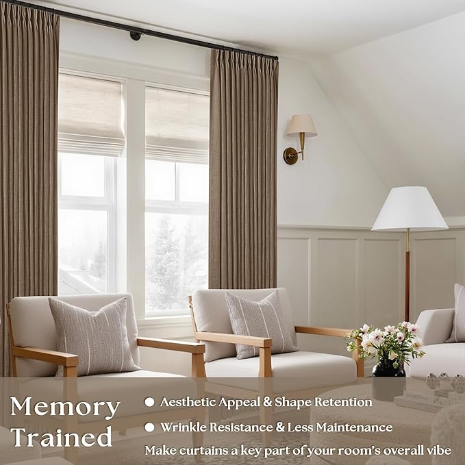 Pinch Pleat 105 Inch Light Filtering Linen Curtains Dutch Cocoa 2 Panels | Semi - Image 6