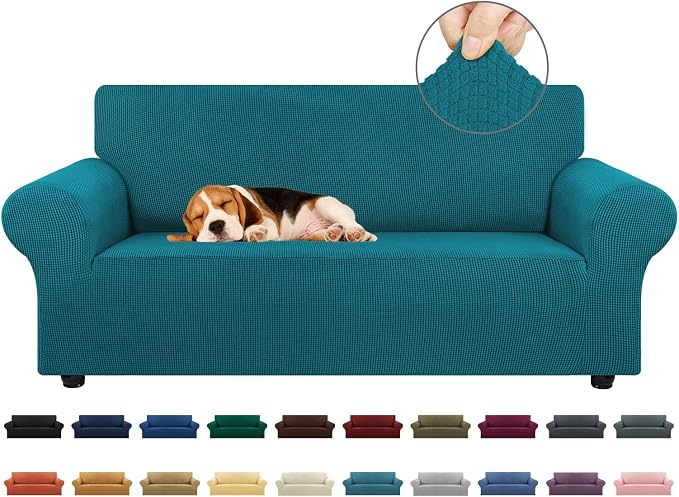 Stretch Loveseat Couch Cover, 2 Cushion Couch Slipcover, Peacock Blue | 1-Piece by KEKUOU