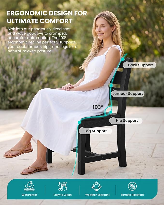 SERWALL HDPE Dining Set for 6: 1 Umbrella Hole Table, 4 Armless + 2 Armchairs. - Image 2