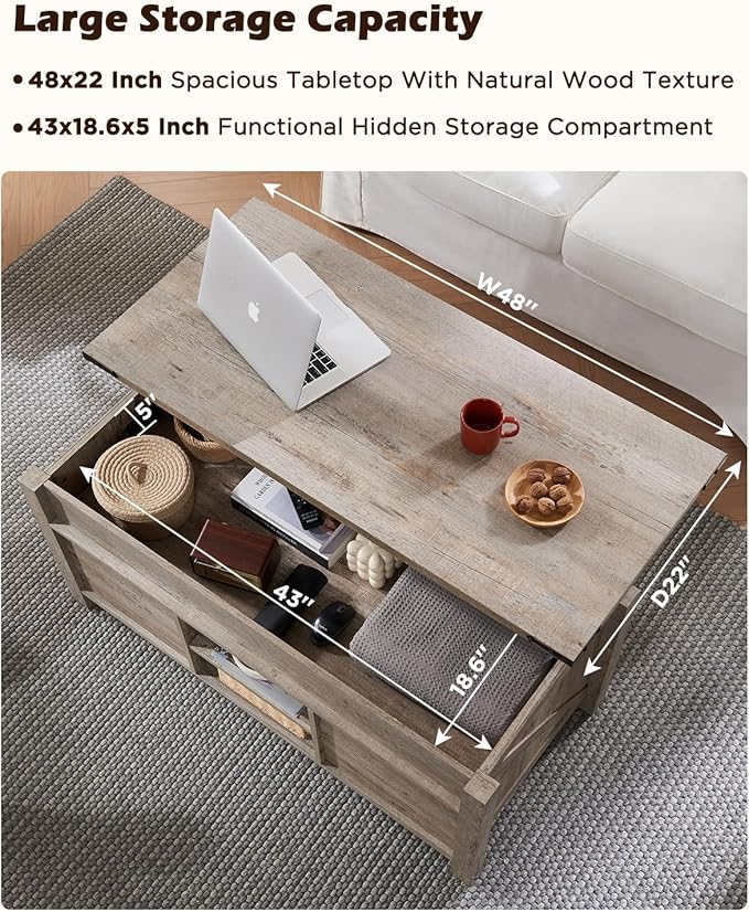 OKD 48" Farmhouse Lift Top Coffee Table - Image 4