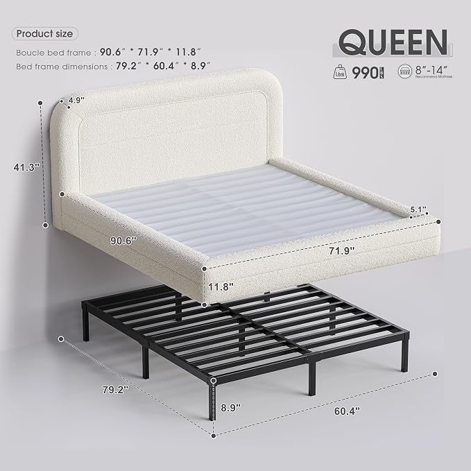 Homkdom Cloud Bed Frame with Headboard, Upholstered Soft Queen Bed Frame with - Image 2