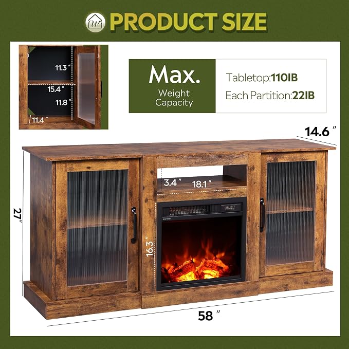 WLIVE Fireplace TV Stand for 65" TV, Entertainment Center - Image 3