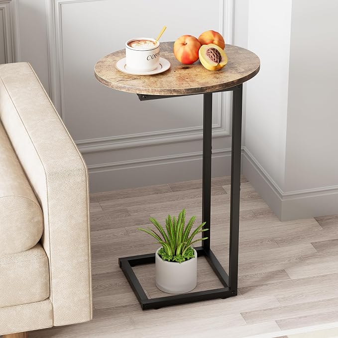 C Shaped End Table, Oval Couch Sofa Side Table by Katrawu